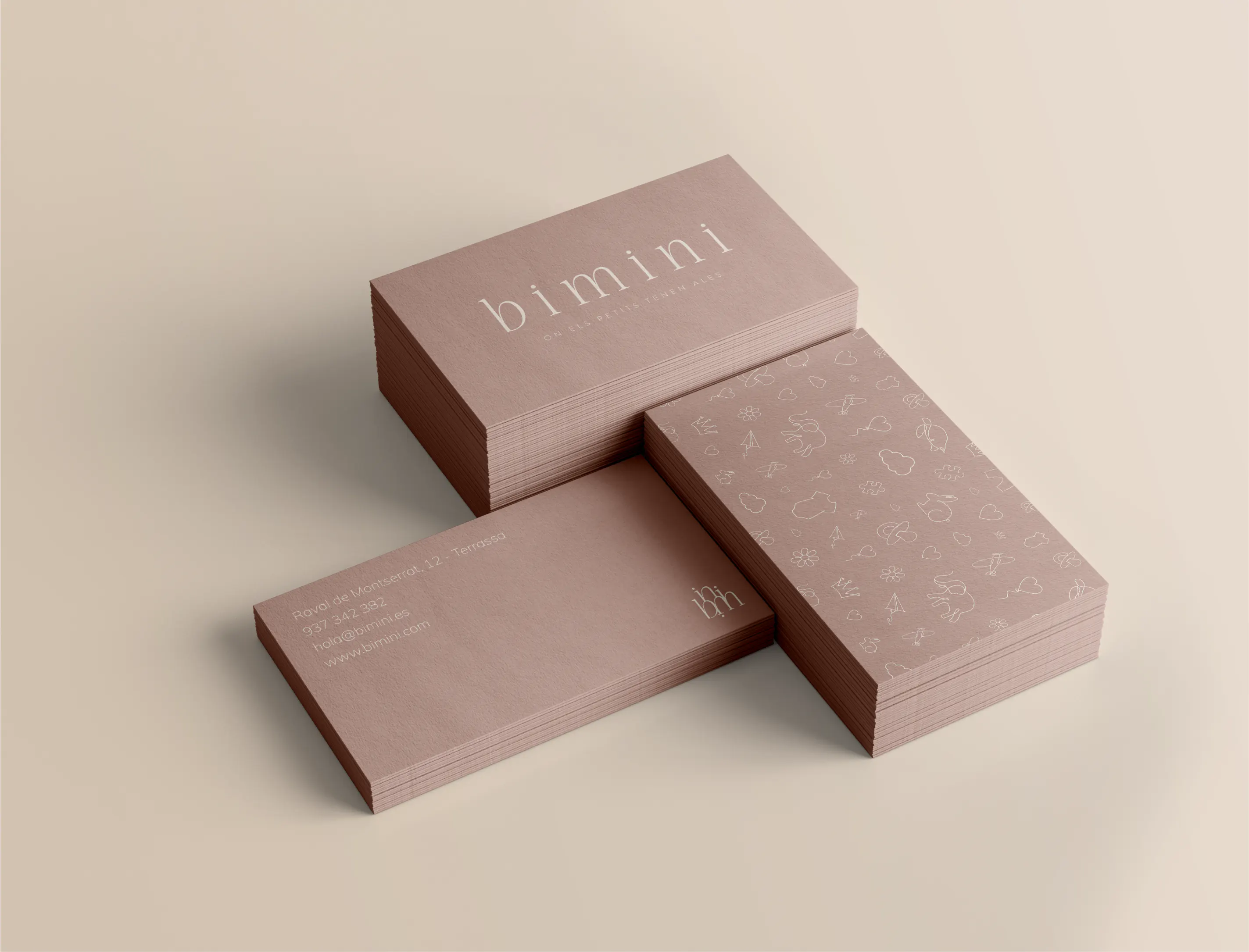 Tarjetas corporativas de Bimini — identidad visual Studio Terra